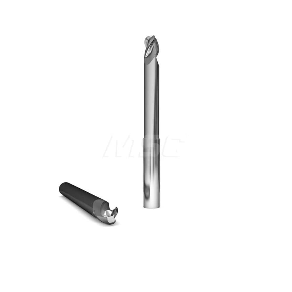 Ball End Mill: 0.375″ Dia, 3 Flute, Solid Carbide 2-1/2″ OAL, 3/8″ Shank Dia, 37 ° Helix, ZrN Coated, Single End, Series 2047