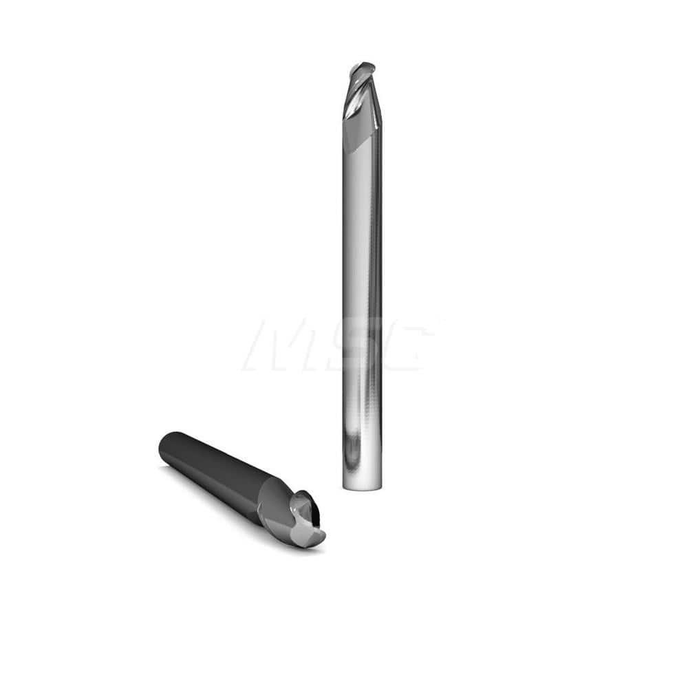Ball End Mill: 0.25″ Dia, 2 Flute, Solid Carbide 4″ OAL, 1/4″ Shank Dia, 45 ° Helix, ZrN Coated, Single End, Series 2014