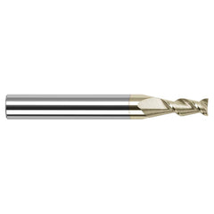 Square End Mill: 3/64'' Dia, 0.15'' LOC, 1/8'' Shank Dia, 1-1/2'' OAL, 2 Flutes, Solid Carbide Single End, ZrN Finish, 45 ° Helix, Centercutting, RH Cut, RH Flute