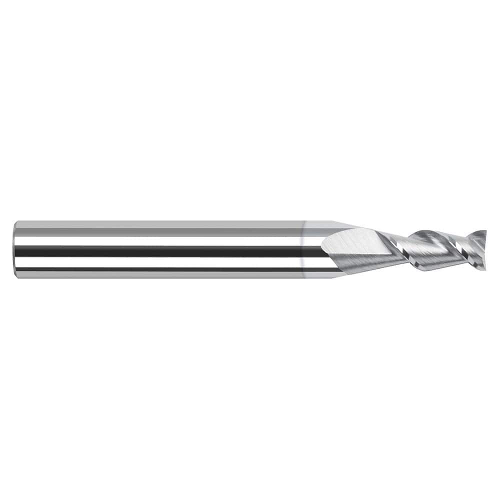Square End Mill: 1/32'' Dia, 3/32'' LOC, 1/8'' Shank Dia, 1-1/2'' OAL, 2 Flutes, Solid Carbide Single End, TiB2 Finish, 45 ° Helix, Centercutting, RH Cut, RH Flute