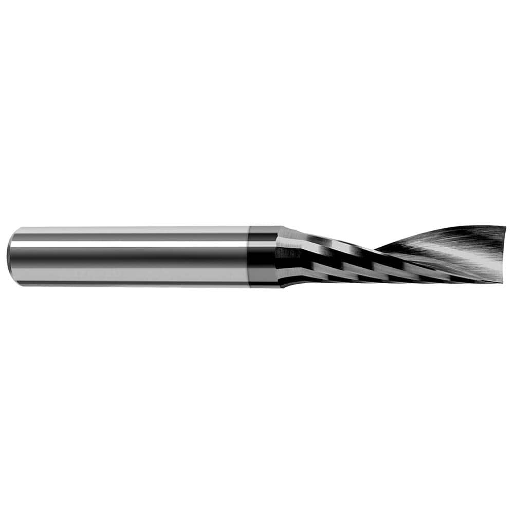 Square End Mill: 3/16'' Dia, 5/8'' LOC, 1/4'' Shank Dia, 2'' OAL, 1 Flute, Solid Carbide Single End, Amorphous Diamond Finish, Upcut Flute, 22 ° Helix, Centercutting, RH Cut, RH Flute