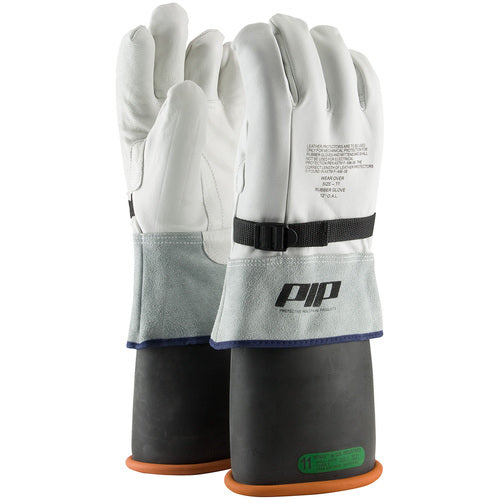 ‎148-7000/11 Leather Gloves - Leather Protector - Grain Goatskin - Class 3-4 - 13 In. Gauntlet Cuff - Exact Industrial Supply