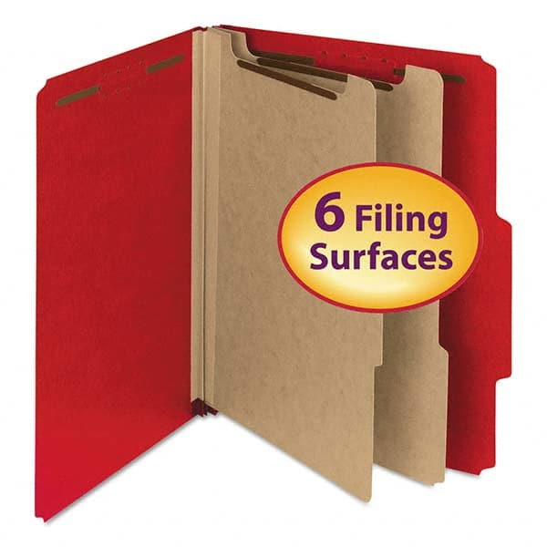 SMEAD - File Folders, Expansion Folders & Hanging Files Folder/File Type: Classification Folders with Tob Tab Fastener Color: Red - Industrial Tool & Supply