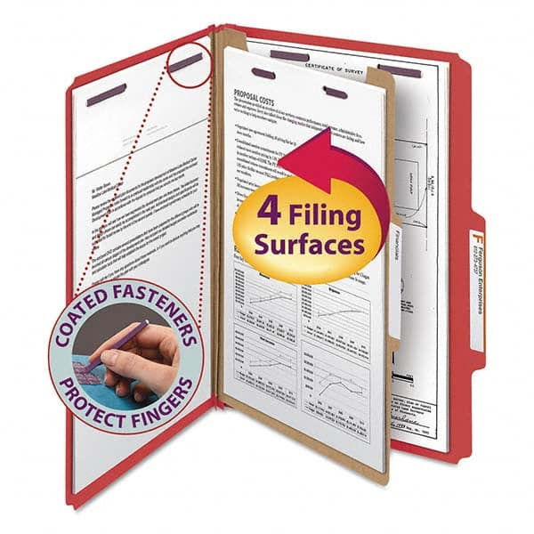 SMEAD - File Folders, Expansion Folders & Hanging Files Folder/File Type: Classification Folders with Tob Tab Fastener Color: Red - Industrial Tool & Supply