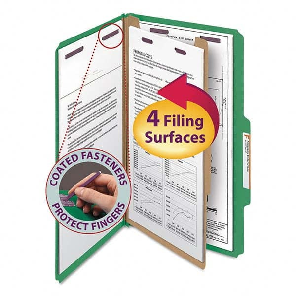 SMEAD - File Folders, Expansion Folders & Hanging Files Folder/File Type: Classification Folders with Tob Tab Fastener Color: Green - Industrial Tool & Supply