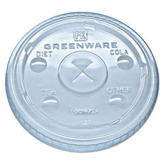 Fabri-Kal - Greenware Cold Drink Lids, Fits 16-18, 24 oz Cups, X-Slot, Clear, 1000/Carton - Industrial Tool & Supply