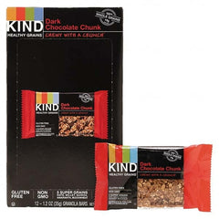 KIND - Snacks, Cookies, Candy & Gum Breakroom Accessory Type: Granola Bars Breakroom Accessory Description: Healthy Grains Bar, Dark Chocolate Chunk, 1.2 oz, 12/Box - Industrial Tool & Supply