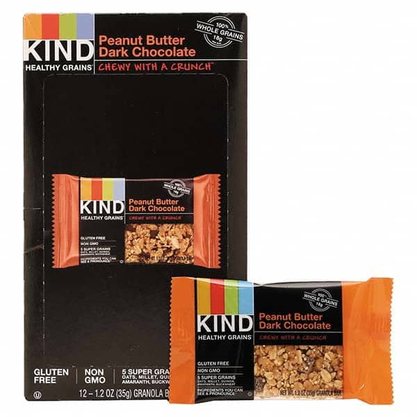 KIND - Snacks, Cookies, Candy & Gum Breakroom Accessory Type: Granola Bars Breakroom Accessory Description: Healthy Grains Bar, Peanut Butter Dark Chocolate, 1.2 oz, 12/Box - Industrial Tool & Supply