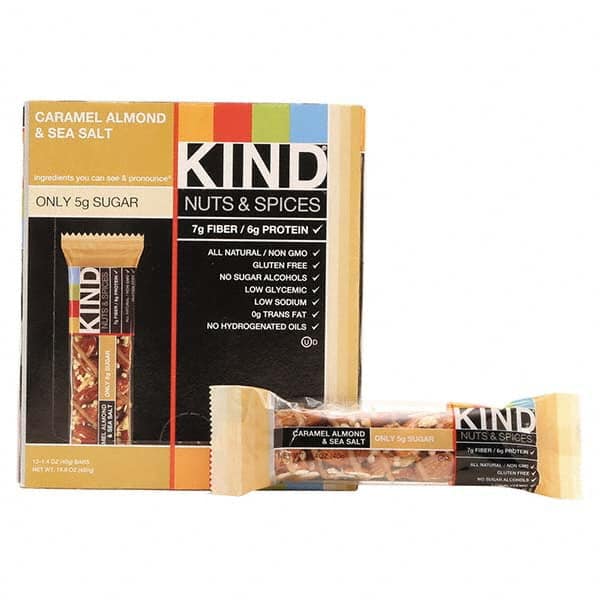 KIND - Snacks, Cookies, Candy & Gum Breakroom Accessory Type: Granola Bars Breakroom Accessory Description: Nuts and Spices Bar, Caramel Almond and Sea Salt, 1.4 oz Bar, 12/Box - Industrial Tool & Supply
