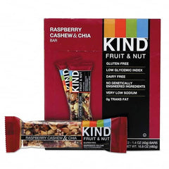 KIND - Snacks, Cookies, Candy & Gum Breakroom Accessory Type: Granola Bars Breakroom Accessory Description: Fruit and Nut Bars, Raspberry Cashew & Chia, 1.4 oz Bar, 12/Box - Industrial Tool & Supply