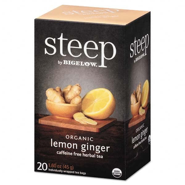 Bigelow - Coffee, Tea & Accessories Breakroom Accessory Type: Tea Bags Breakroom Accessory Description: Steep Tea, Lemon Ginger, 1.6 oz Tea Bag, 20/Box - Industrial Tool & Supply