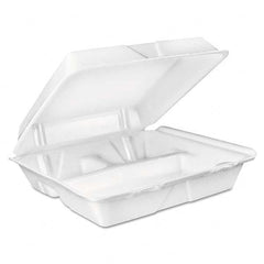 DART - Large Foam Carryout, Food Container, 3-Compartment, White, 9-2/5 x 9 x 3 - Industrial Tool & Supply
