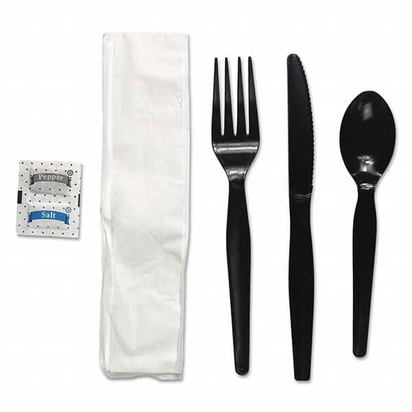 Boardwalk - Six-Piece Cutlery Kit, Condiment/Fork/Knife/Napkin/Spoon, Heavyweight, Black, 250/Carton - Industrial Tool & Supply