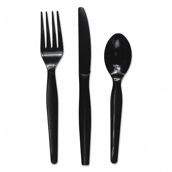 Boardwalk - Three-Piece Cutlery Kit, Fork/Knife/Teaspoon, Heavyweight, Black, 250/Carton - Industrial Tool & Supply