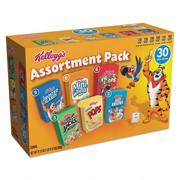 Kellogg's - Snacks, Cookies, Candy & Gum Breakroom Accessory Type: Cereal Breakroom Accessory Description: Breakfast Cereal Mini Boxes, Assorted, 2.39 oz Box, 30/Carton - Industrial Tool & Supply