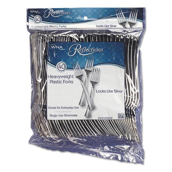 WNA - Reflections Heavyweight Plastic Utensils, Fork, Silver, 7", 40/pack - Industrial Tool & Supply