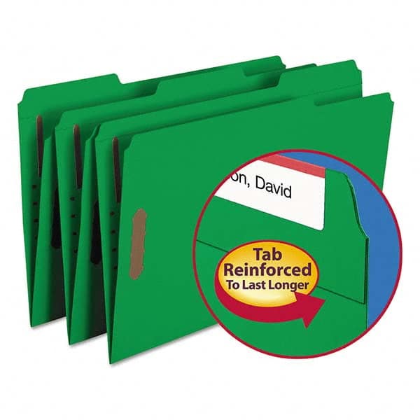 SMEAD - File Folders, Expansion Folders & Hanging Files Folder/File Type: File Folders with Top Tab Fastener Color: Green - Industrial Tool & Supply