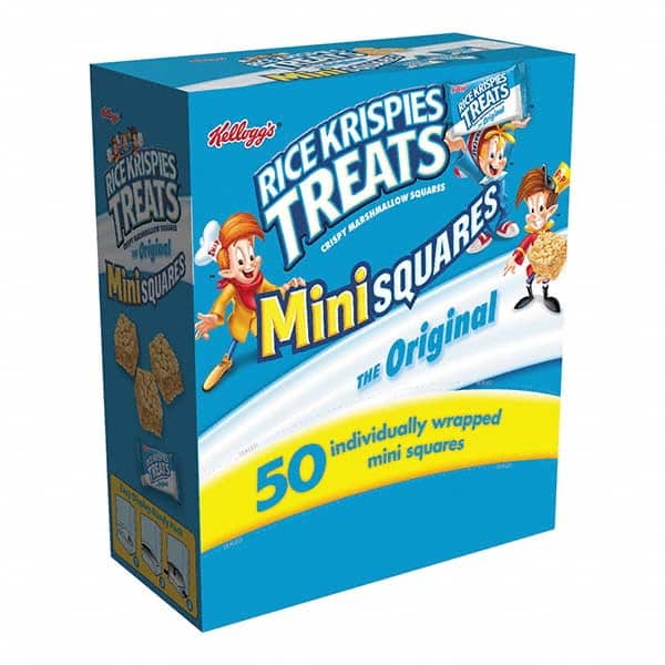 Kellogg's - Snacks, Cookies, Candy & Gum Breakroom Accessory Type: Snack Breakroom Accessory Description: Rice Krispies Treats, Mini Squares, 0.39 oz, 50/Box - Industrial Tool & Supply