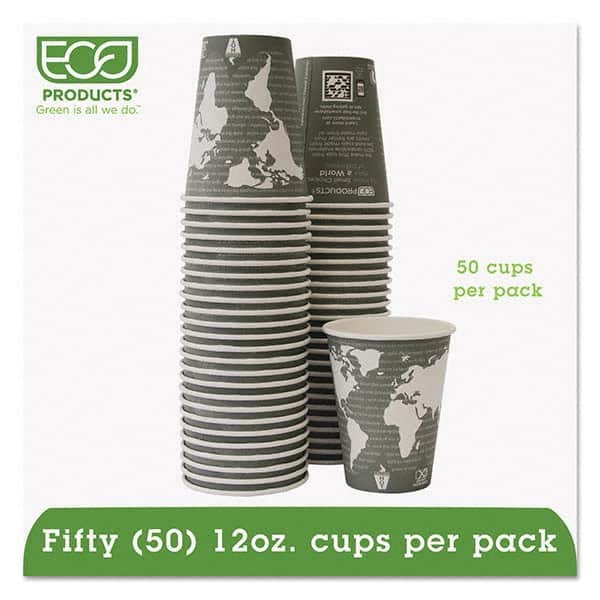 ECO PRODUCTS - World Art Renewable/Compostable Hot Cups, 12 oz, Gray, 50/Pack - Industrial Tool & Supply