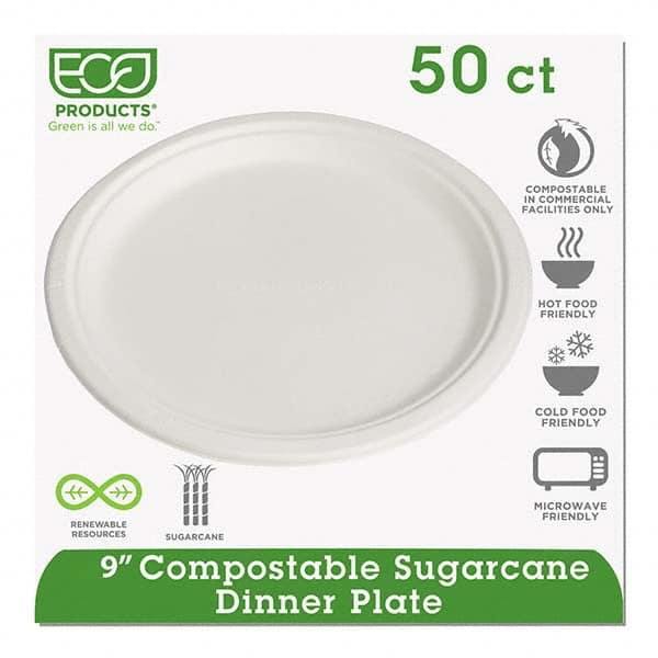 ECO PRODUCTS - Renewable & Compostable Sugarcane Plates, 9", 50/PK - Industrial Tool & Supply