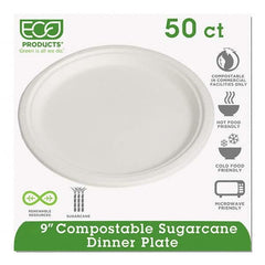 ECO PRODUCTS - Renewable & Compostable Sugarcane Plates, 9", 50/PK - Industrial Tool & Supply