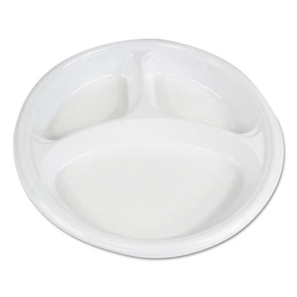 Boardwalk - Hi-Impact Plastic Dinnerware, Plate, 10" Diam, 3 Compartments, White, 500/Carton - Industrial Tool & Supply