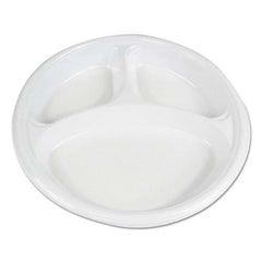 Boardwalk - Hi-Impact Plastic Dinnerware, Plate, 10" Diam, 3 Compartments, White, 500/Carton - Industrial Tool & Supply