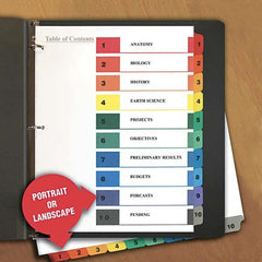 UNIVERSAL - Tabs, Indexes & Dividers Indexes & Divider Type: Preprinted Numeric Size: 11 x 8-1/2 - Industrial Tool & Supply