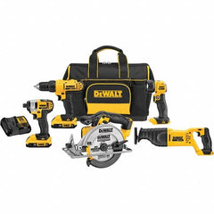 Cordless Tool Combination Kit: 20V (2) DCB 2.0Ah Batteries, 1/2″Drill/Driver, 1/4″Impact Driver, Charger, Circular Saw, Contractor Bag, Reciprocating Saw, Work Light
