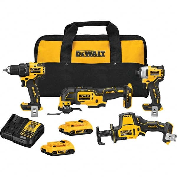 DeWALT - Cordless Tool Combination Kits Voltage: 20 Tools: 1/2" Drill/Driver; 1/4" Impact Driver; Reciprocating Saw; Oscillating Multi-Tool - Industrial Tool & Supply