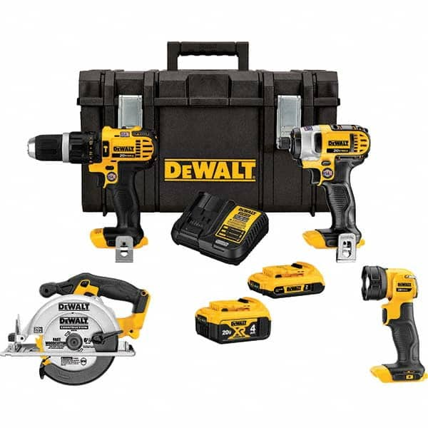 DeWALT - Cordless Tool Combination Kits Voltage: 20 Tools: Hammer Drill; 1/4" Impact Driver; 6-1/2" Circular Saw; Work Light - Industrial Tool & Supply