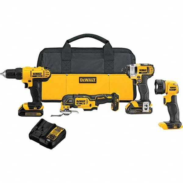 DeWALT - Cordless Tool Combination Kits Voltage: 20 Tools: 1/2" Drill/Driver; 1/4" Impact Driver; Work Light; Oscillating Multi-Tool - Industrial Tool & Supply