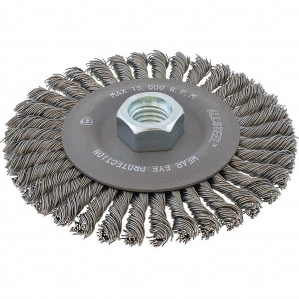 WALTER Surface Technologies - 6-7/8" OD, 5/8-11 Arbor Hole, Stringer Bead Steel Wheel Brush - Industrial Tool & Supply