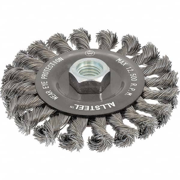 WALTER Surface Technologies - 6" OD, 5/8-11 Arbor Hole, Knotted Steel Wheel Brush - Industrial Tool & Supply