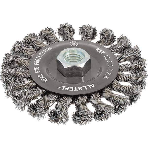 WALTER Surface Technologies - 4-1/2" OD, 5/8-11 Arbor Hole, Knotted Steel Wheel Brush - Industrial Tool & Supply