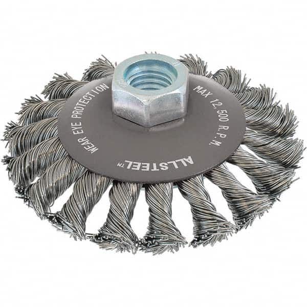 WALTER Surface Technologies - 5" OD, 5/8-11 Arbor Hole, Knotted Steel Wheel Brush - Industrial Tool & Supply