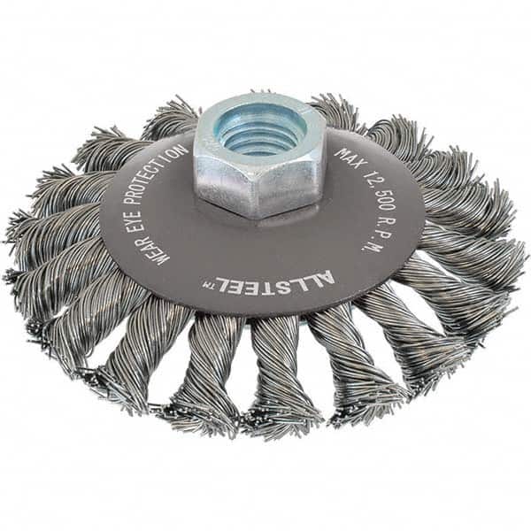 WALTER Surface Technologies - 4" OD, 5/8-11 Arbor Hole, Knotted Steel Wheel Brush - Industrial Tool & Supply