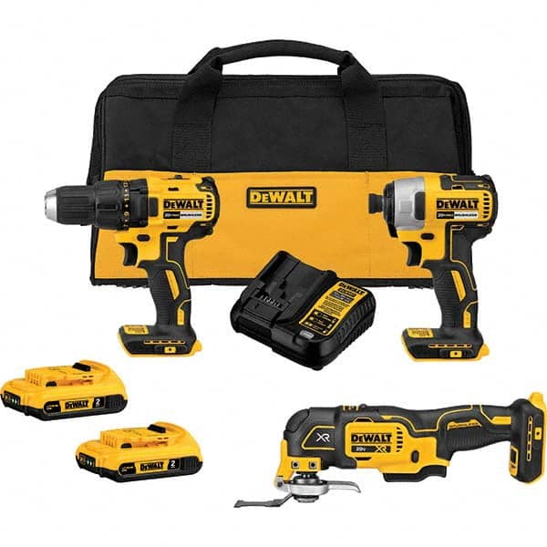 DeWALT - Cordless Tool Combination Kits Voltage: 20 Tools: Brushless 1/2" Cordless Drill/Driver; Brushless 1/4" Cordless Impact Driver; Brushless 3-Speed Cordless Oscillating Multi-Tool - Industrial Tool & Supply