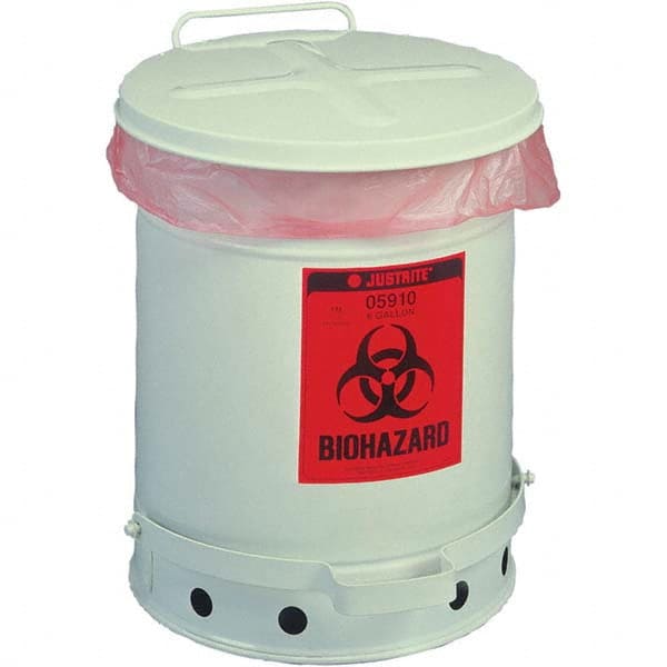 Justrite - Biohazardous & Step-Open Trash Cans Label: Bio-Hazard Capacity (Gal.): 6 - Industrial Tool & Supply