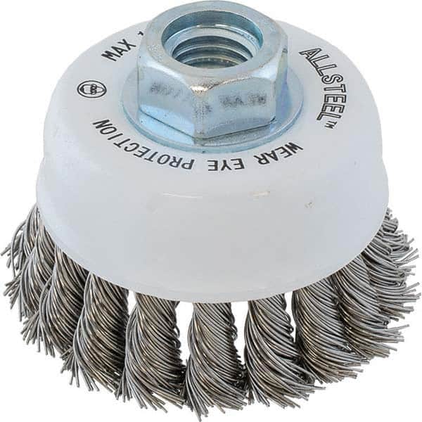 WALTER Surface Technologies - 3" Diam 5/8-11 Threaded Arbor Stainless Steel Fill Cup Brush - Industrial Tool & Supply