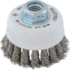 WALTER Surface Technologies - 3" Diam 5/8-11 Threaded Arbor Stainless Steel Fill Cup Brush - Industrial Tool & Supply