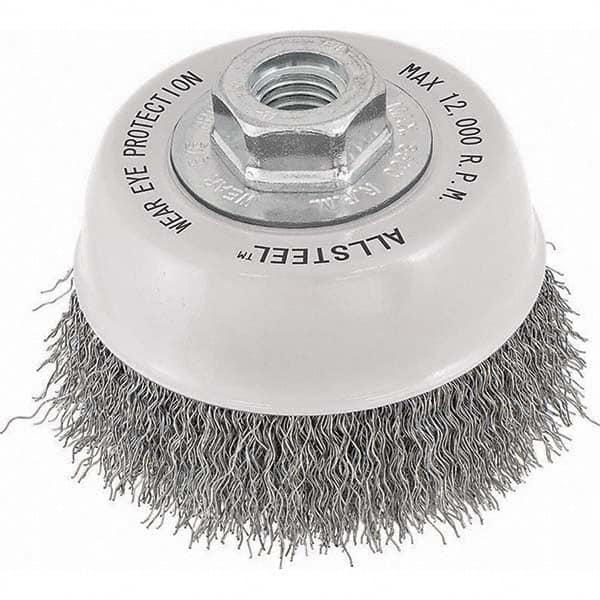 WALTER Surface Technologies - 3" Diam 5/8-11 Threaded Arbor Stainless Steel Fill Cup Brush - Industrial Tool & Supply