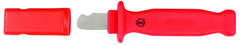 Insulated Electricians Cable Stripping Knife 35mm Blade Length; Hooked cutting edge. Cover included. - Industrial Tool & Supply