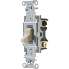 Wall & Dimmer Light Switches; Switch Type: Three Way; Switch Operation: Toggle; Color: Ivory; Color: Ivory; Grade: Commercial; Number of Poles: 1; Amperage: 15 A; Number Of Poles: 1; Amperage: 15 A; 15; Voltage: 120/277 VAC; Includes: Terminal Screws; Sta