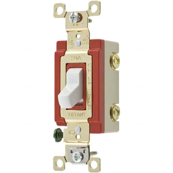 Wall & Dimmer Light Switches; Switch Type: NonDimmer; Switch Operation: Toggle; Color: White; Color: White; Grade: Industrial; Number of Poles: 1; Amperage: 20 A; Number Of Poles: 1; Amperage: 20 A; 20; Voltage: 120/277 VAC; Includes: Terminal Screws; Sta