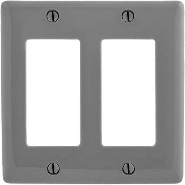 Wall Plates; Wall Plate Type: Outlet Wall Plates; Color: Gray; Wall Plate Configuration: GFCI/Surge Receptacle; Material: Thermoplastic; Shape: Rectangle; Wall Plate Size: Standard; Number of Gangs: 2; Overall Length (Inch): 4.6300; Overall Width (Decimal