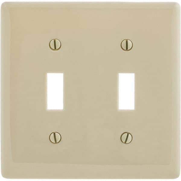 Wall Plates; Wall Plate Type: Switch Plates; Color: Ivory; Wall Plate Configuration: Toggle Switch; Material: Thermoplastic; Shape: Rectangle; Wall Plate Size: Standard; Number of Gangs: 2; Overall Length (Inch): 4.6300; Overall Width (Decimal Inch): 4.69