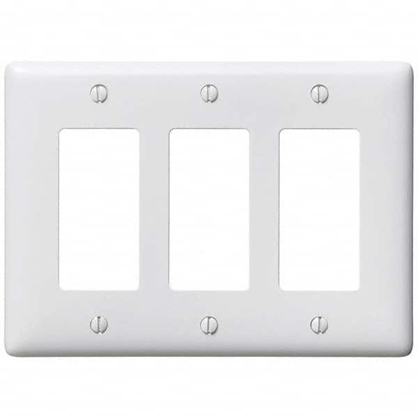 Wall Plates; Wall Plate Type: Outlet Wall Plates; Color: White; Wall Plate Configuration: GFCI/Surge Receptacle; Material: Thermoplastic; Shape: Rectangle; Wall Plate Size: Standard; Number of Gangs: 3; Overall Length (Inch): 4.6300; Overall Width (Decima
