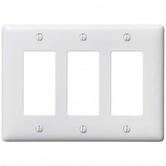 Wall Plates; Wall Plate Type: Outlet Wall Plates; Color: White; Wall Plate Configuration: GFCI/Surge Receptacle; Material: Thermoplastic; Shape: Rectangle; Wall Plate Size: Standard; Number of Gangs: 3; Overall Length (Inch): 4.6300; Overall Width (Decima