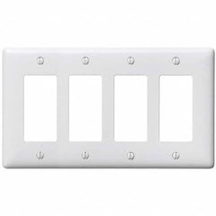 Wall Plates; Wall Plate Type: Outlet Wall Plates; Color: White; Wall Plate Configuration: GFCI/Surge Receptacle; Material: Thermoplastic; Shape: Rectangle; Wall Plate Size: Standard; Number of Gangs: 4; Overall Length (Inch): 4.6300; Overall Width (Decima
